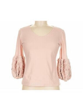 Anne Fontaine Long Sleeve Tee Pink with dramatic Ruffled
 Sleeves Size 6